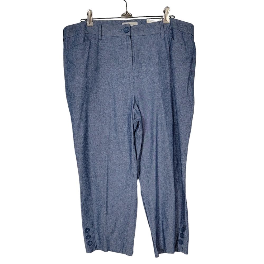 Talbots Skimmer Chambray Pants Button Side Hem Blue Cotton Size 14 NWT